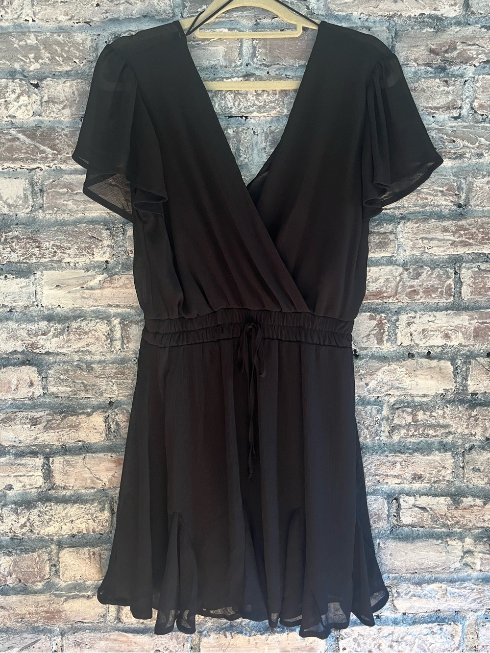 miami Flutter Sleeve, Sheer Flowy Feminine little Black dress. Excellent cond.